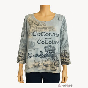 Jane Ashley vintage top shirt 2X long sleeve unique graphic print multicolored